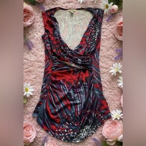 Weston Wear Red Blue Splash Color Sleeveless V Neck Y2K 2000's Blouse Size Small